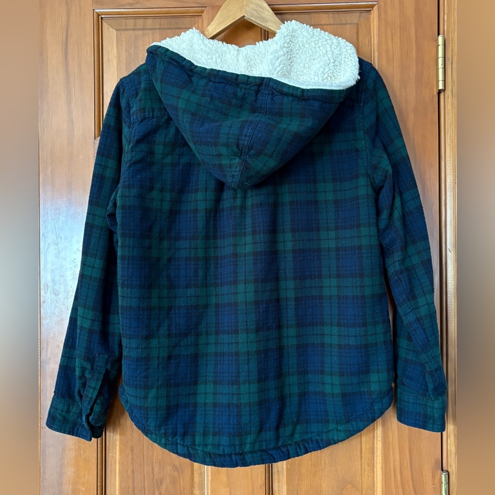 L.L. Bean - Green and Blue Plaid, Flannel shirt, Sherpa lined Women's Jacket - Picture 2 of 9
